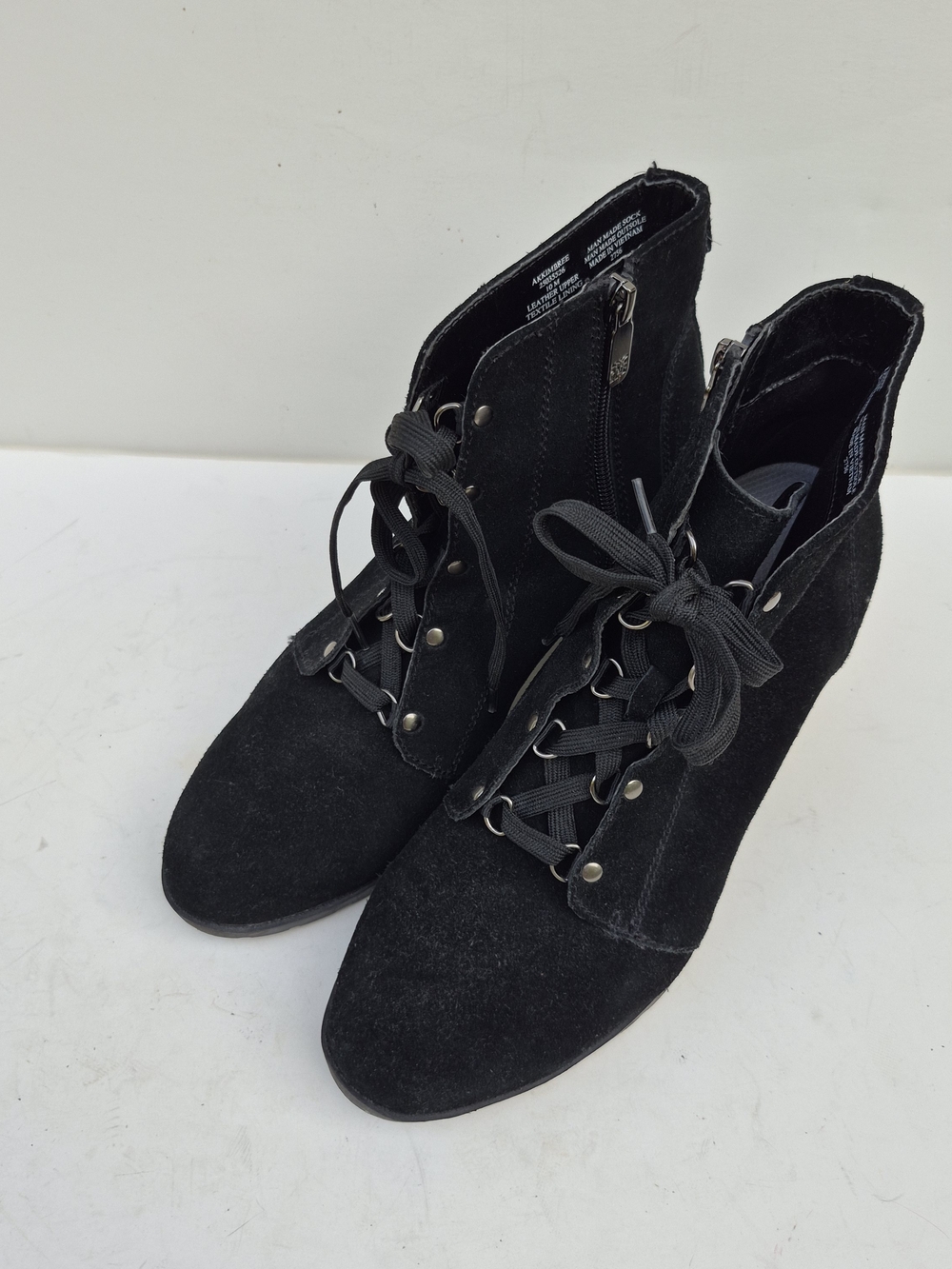 Anne Klein Black Lace-Up Suede Ankle Boots